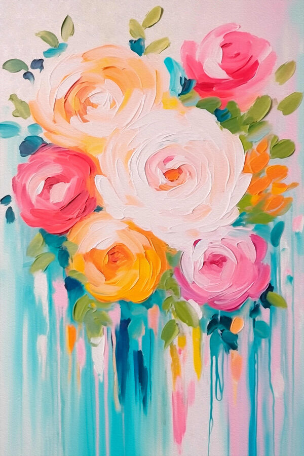 Malerei von Blumen auf einer weißen Fläche Malerei von Blumen auf einer weißen Fläche