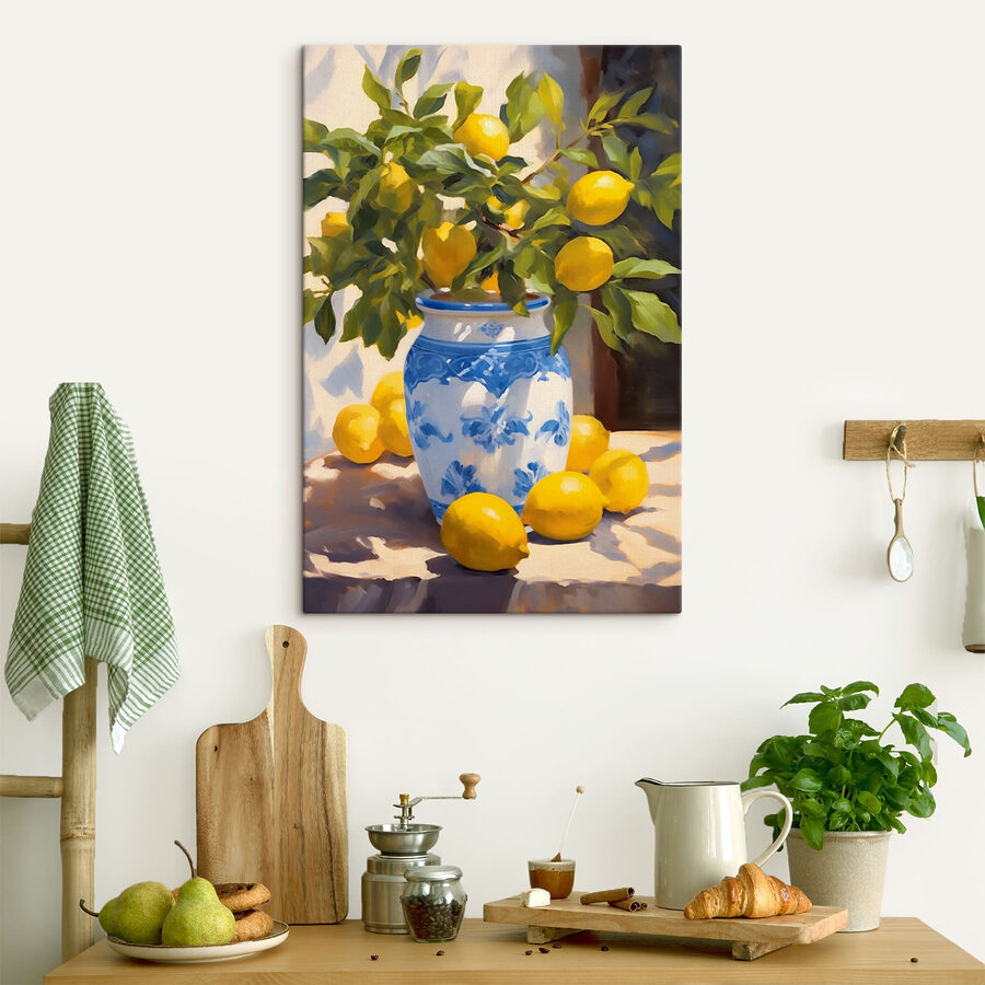 Gemälde von Zitronen in einer Vase Gemälde von Zitronen in einer Vase