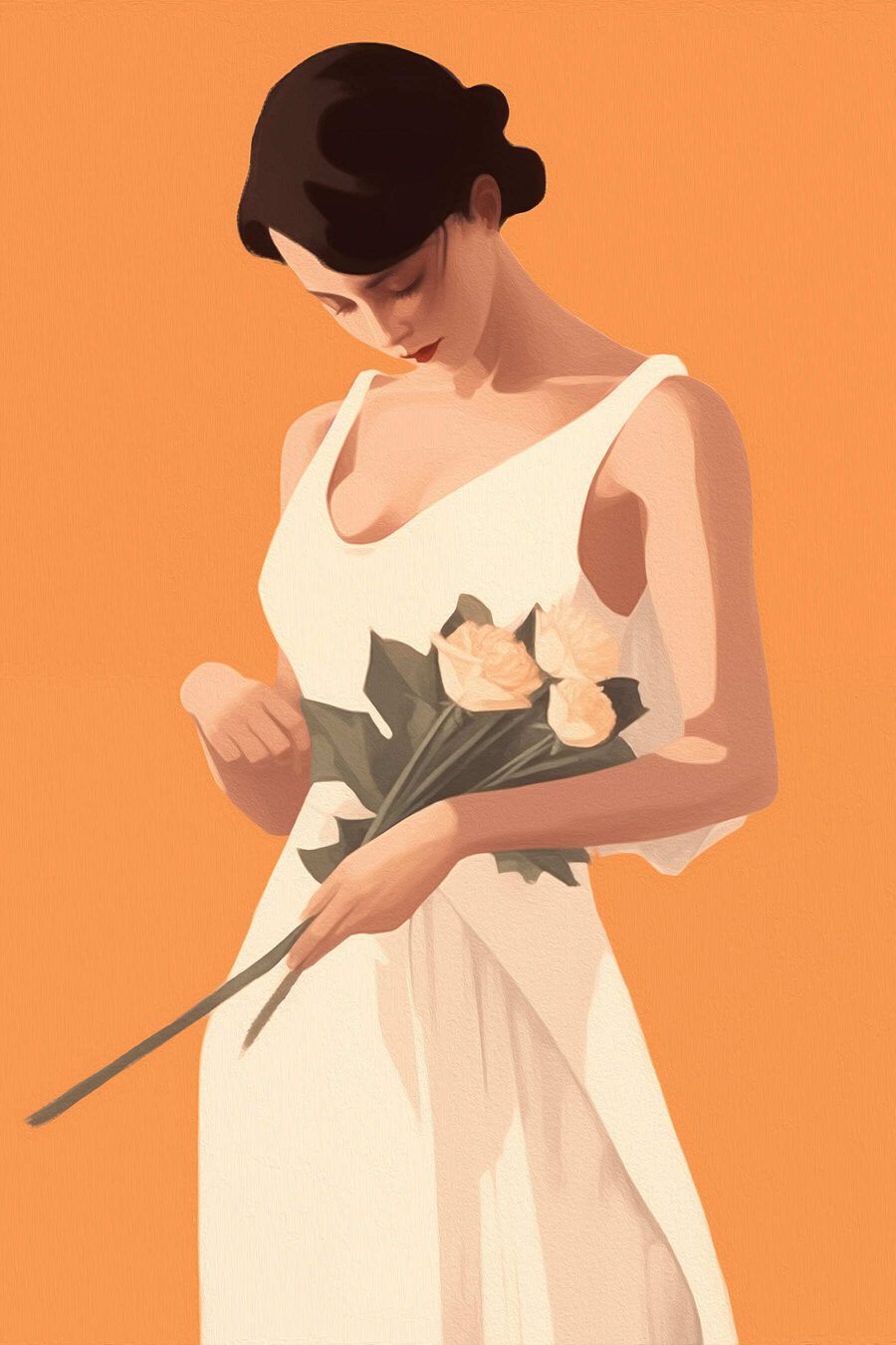 Frau im weißen Kleid hält Blumen