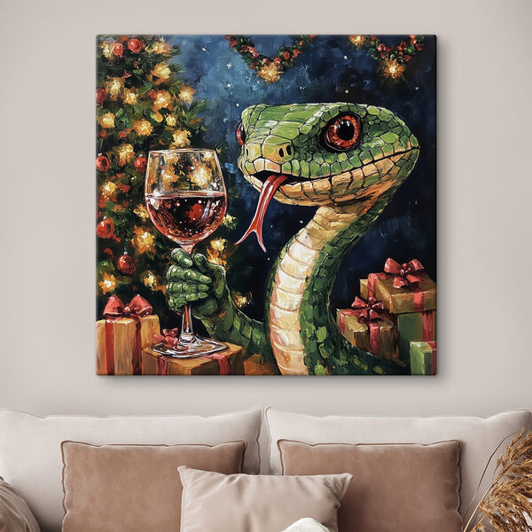Gemälde einer Schlange, die ein Glas Wein hält Gemälde einer Schlange, die ein Glas Wein hält