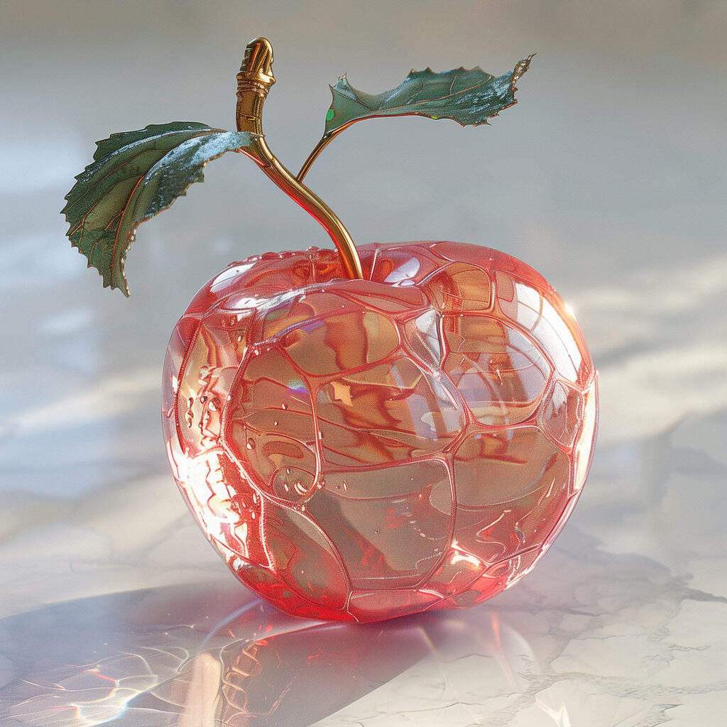 Glass apple with a stem and leaves