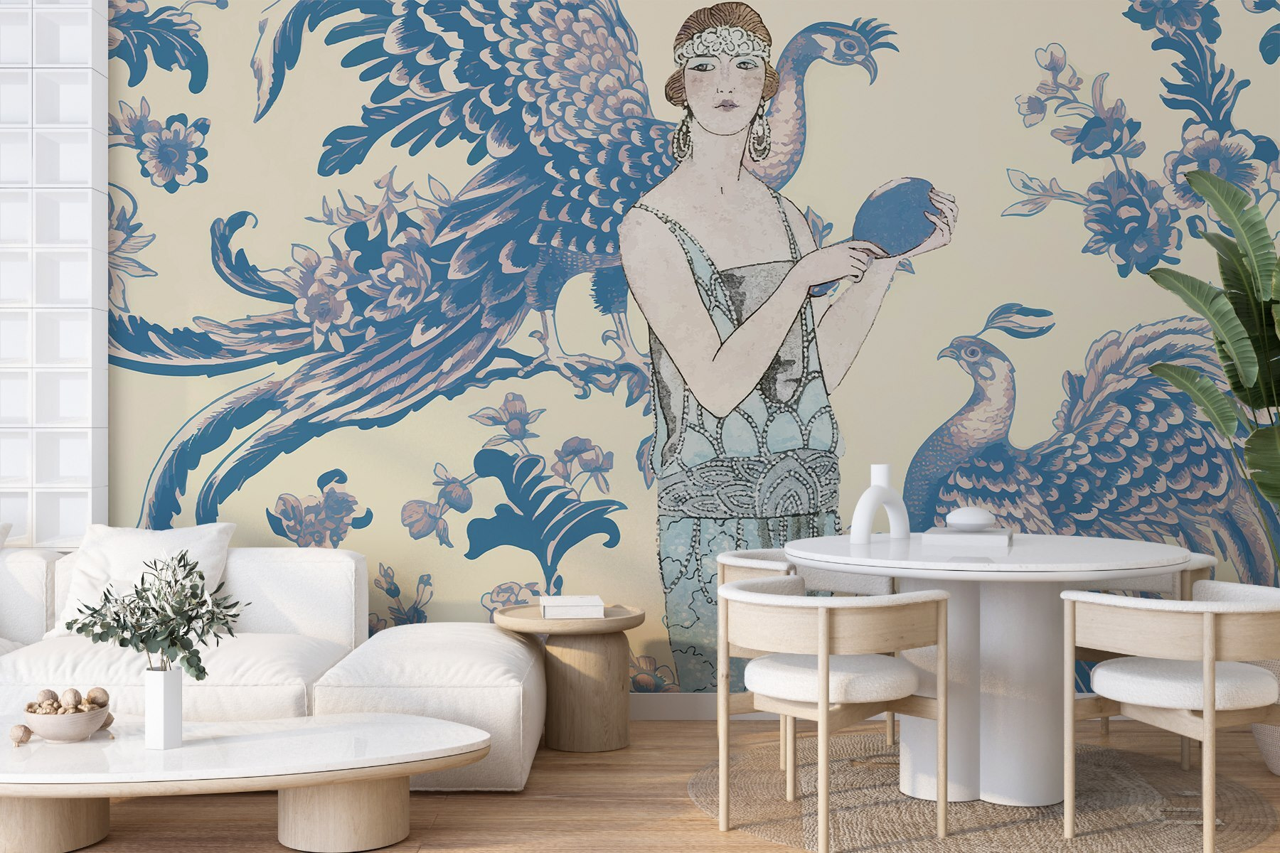 Woman holding a round blue object