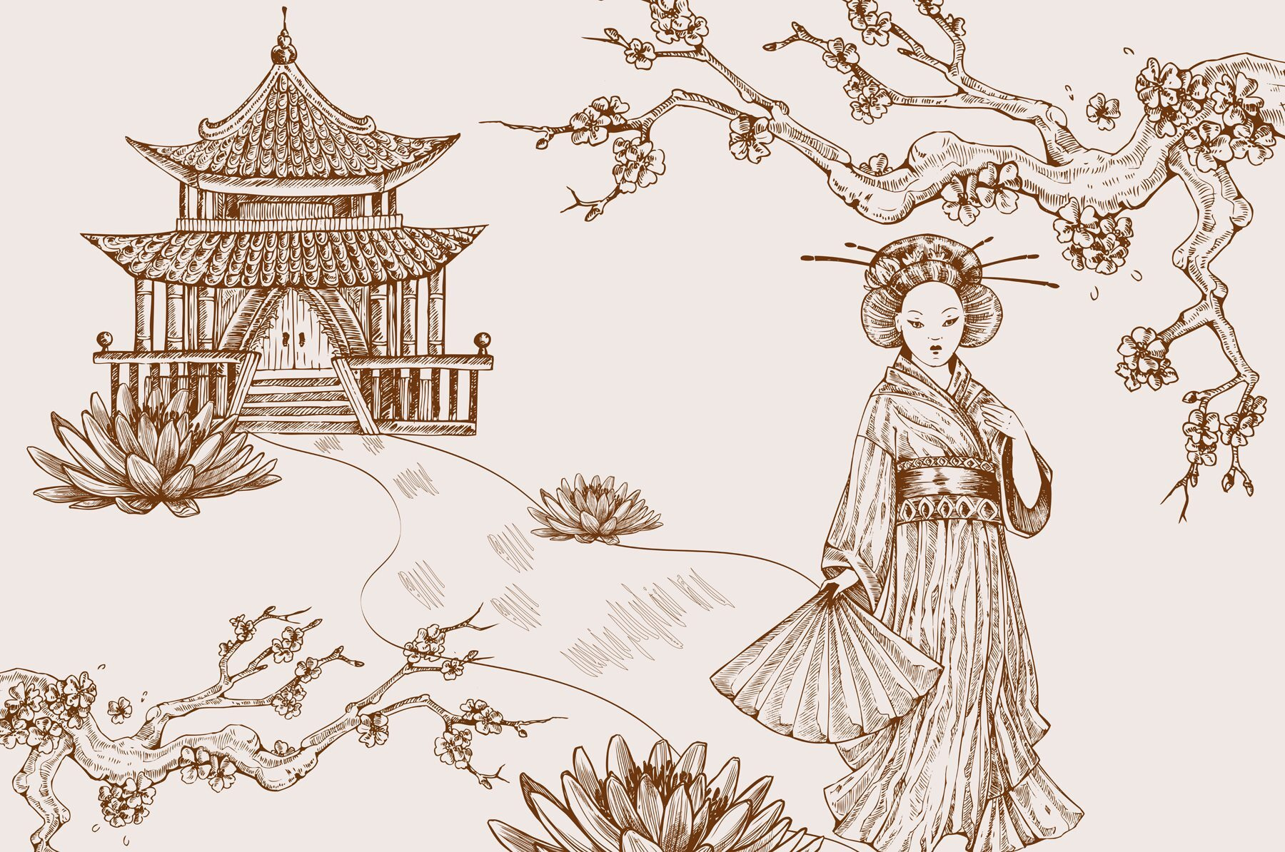 Drawing of a woman in a kimono Drawing of a woman in a kimono
