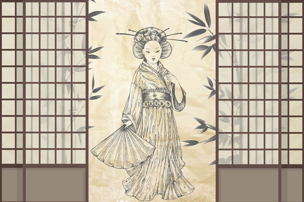 Zeichnung einer Frau in einem Kimono Zeichnung einer Frau in einem Kimono