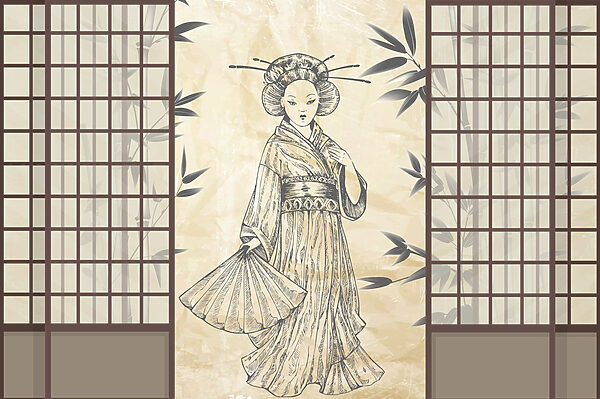 Zeichnung einer Frau in einem Kimono Zeichnung einer Frau in einem Kimono