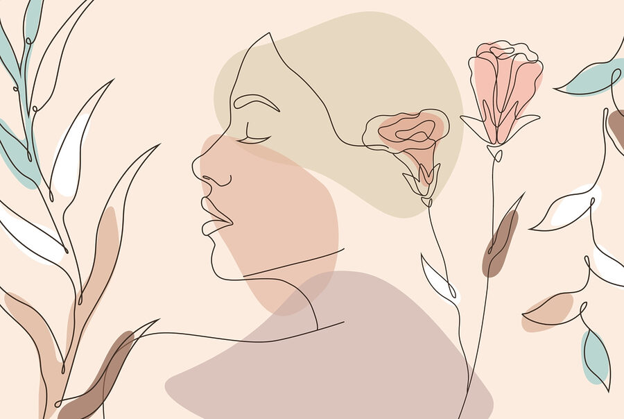 Frau’s Gesicht mit Blumen