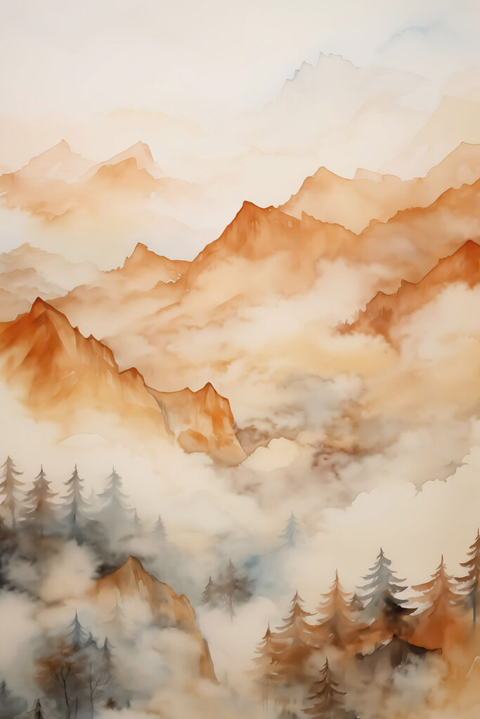 Painting of mountains and trees