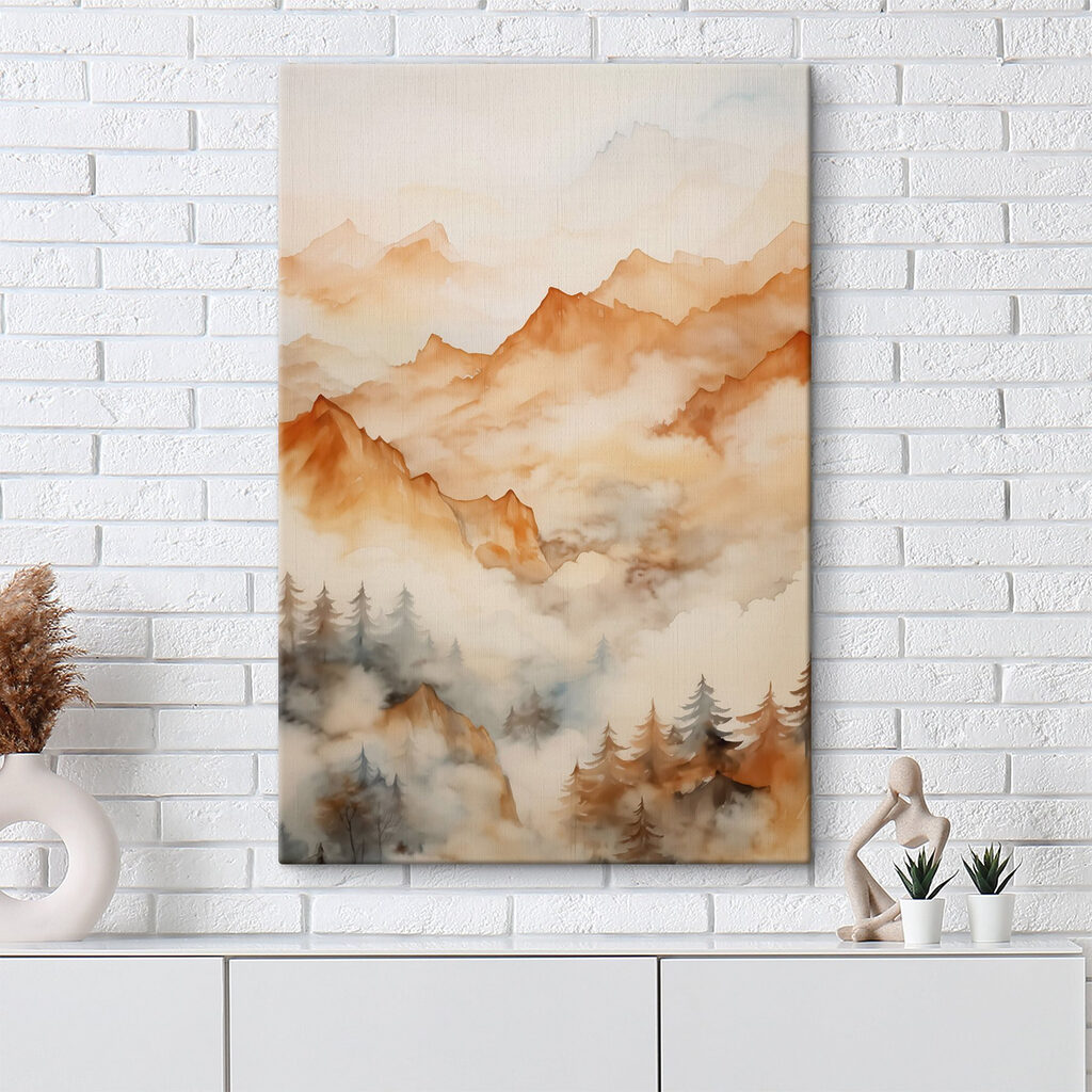Painting of mountains and trees