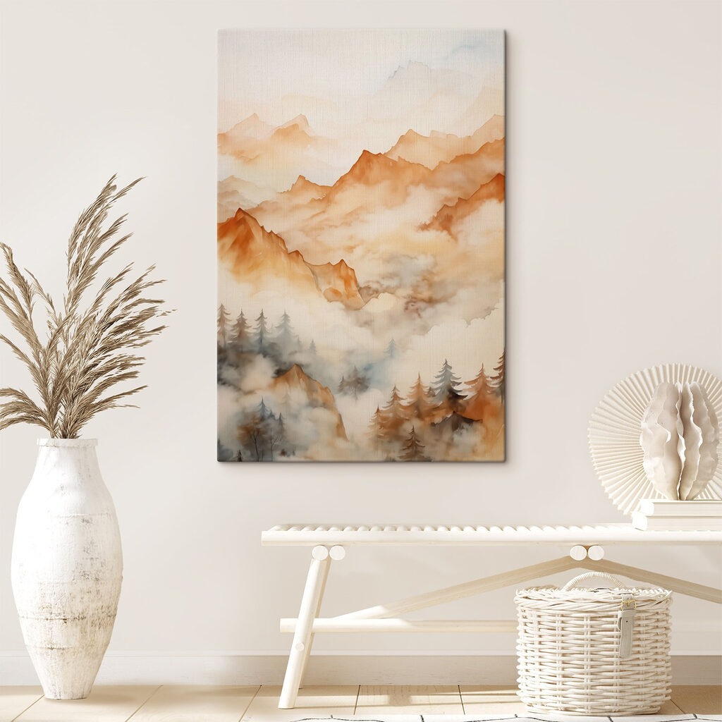 Painting of mountains and trees