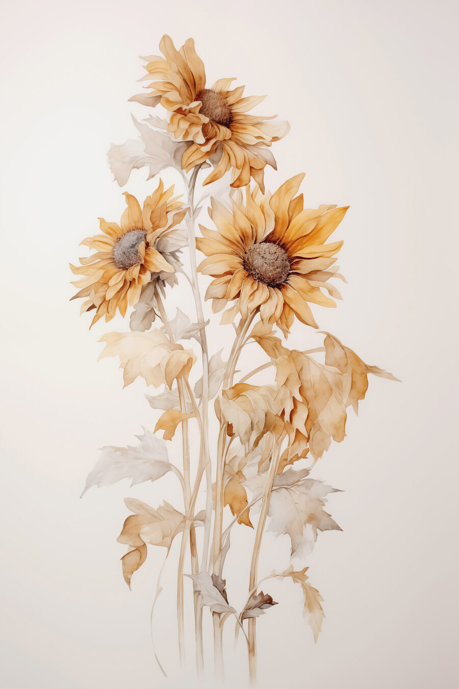 Wandbilder Gemälde von Sonnenblumen auf einem weißen Hintergrund – Bild 13