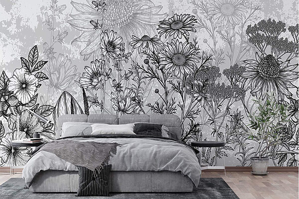 Schwarzes und weißes Bild von Blumen Schwarzes und weißes Bild von Blumen