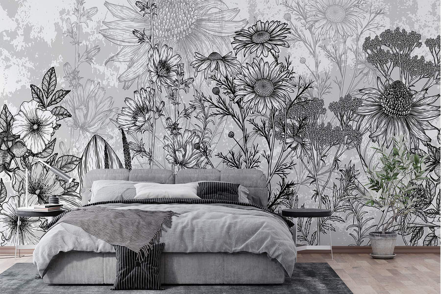 Schwarzes und weißes Bild von Blumen