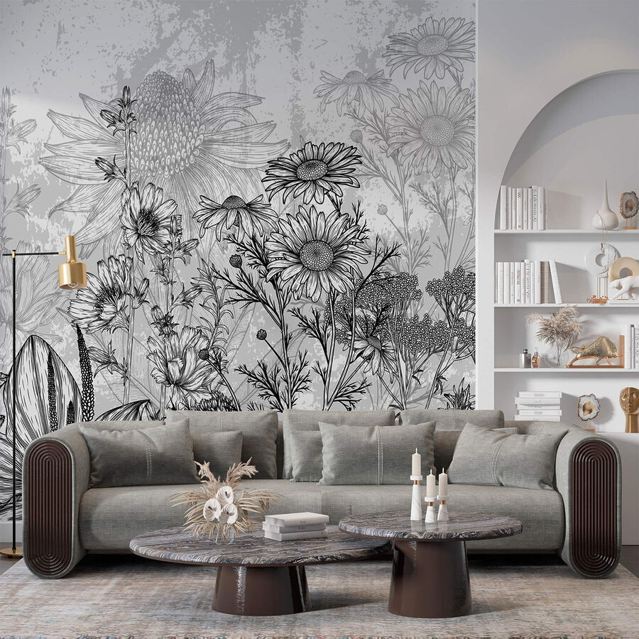 Schwarzes und weißes Bild von Blumen