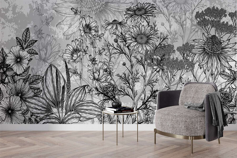 Schwarzes und weißes Bild von Blumen