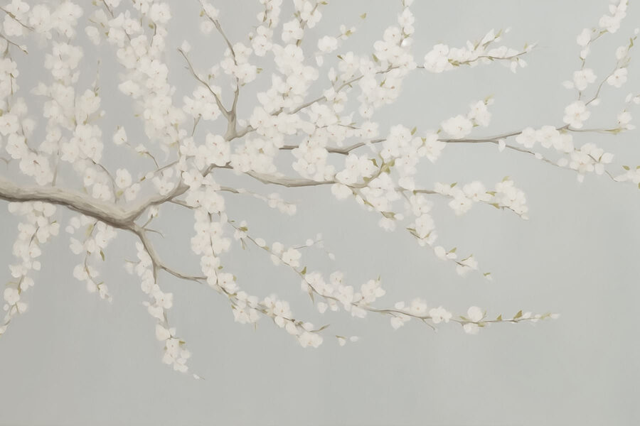Gemälde eines Baumes mit weißen Blumen