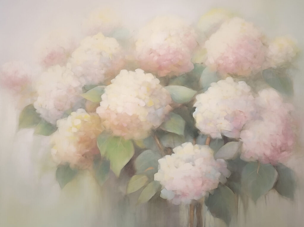 Gemälde von Blumen auf weißem Hintergrund Gemälde von Blumen auf weißem Hintergrund