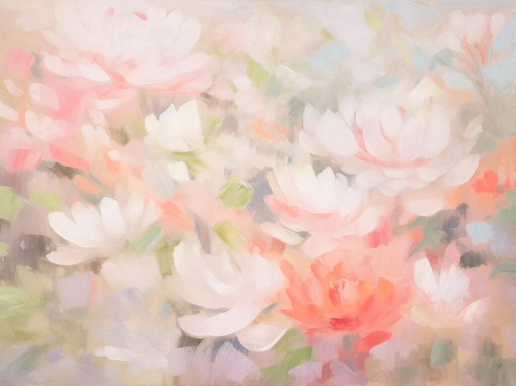 Malerei von Blumen auf einer weißen Fläche Malerei von Blumen auf einer weißen Fläche
