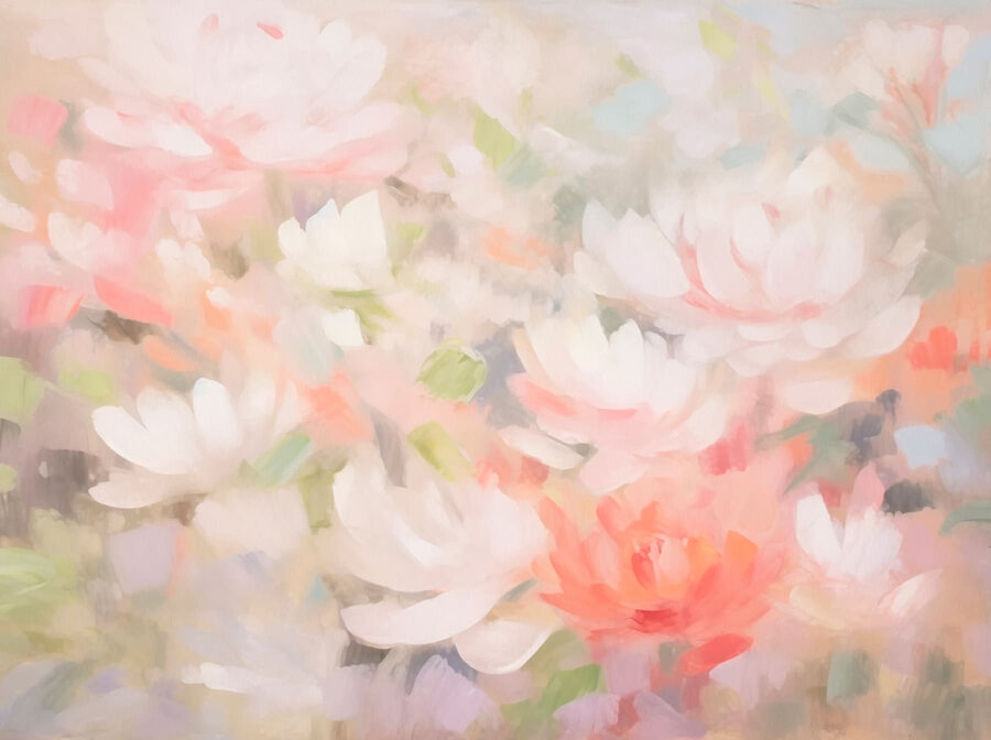 Malerei von Blumen auf einer weißen Fläche