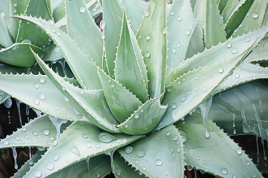 Lebendige Aloe mit erfrischenden Regentropfen