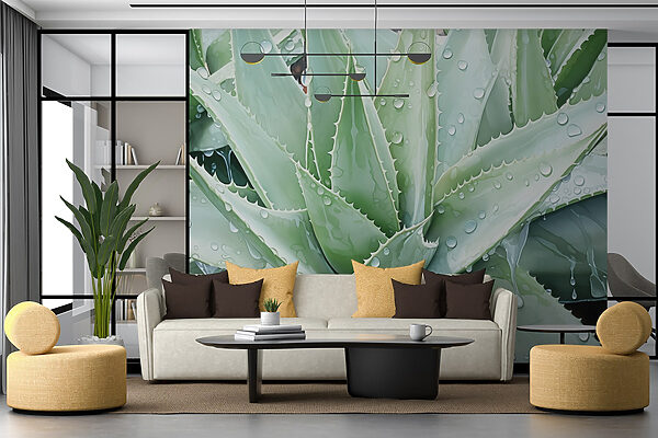 Lebendige Aloe mit erfrischenden Regentropfen Lebendige Aloe mit erfrischenden Regentropfen