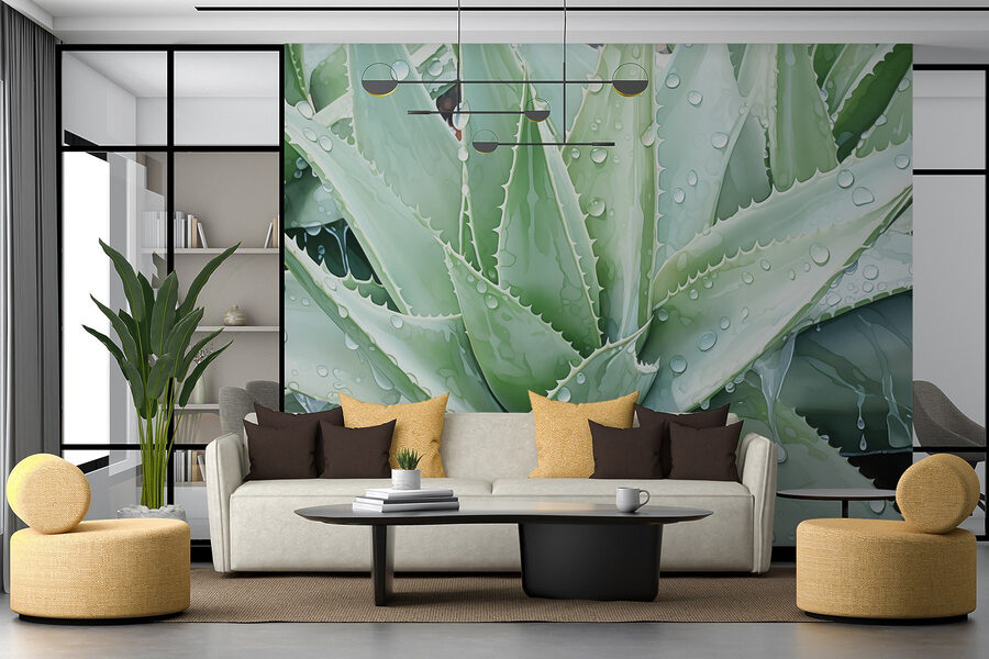 Lebendige Aloe mit erfrischenden Regentropfen
