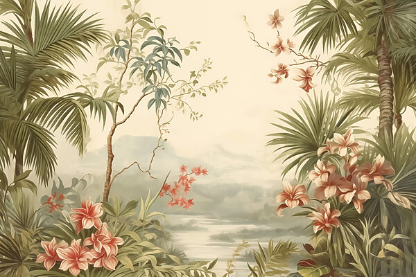 Tapete mit Blumen und Bäumen Tapete mit Blumen und Bäumen