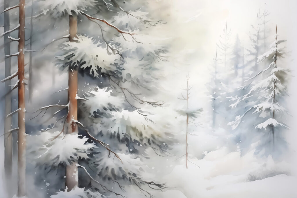 Schneebedeckte Bäume in einem Wald Schneebedeckte Bäume in einem Wald
