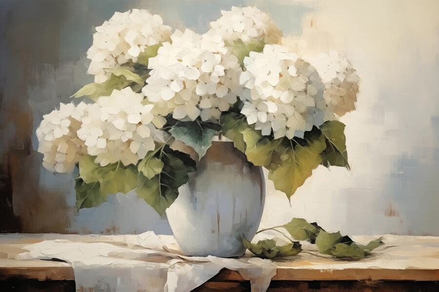 Gemälde mit weißen Blumen in einer Vase Gemälde mit weißen Blumen in einer Vase