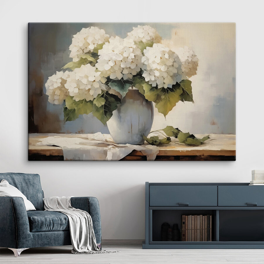 Gemälde mit weißen Blumen in einer Vase Gemälde mit weißen Blumen in einer Vase