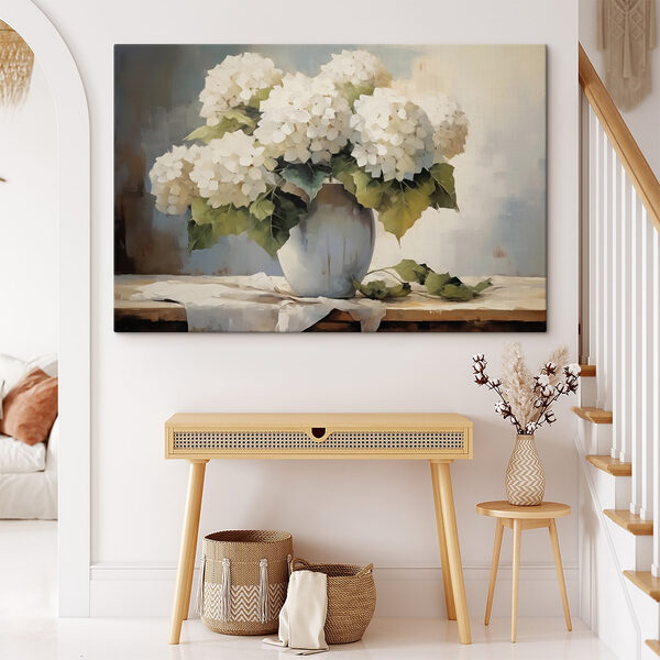 Gemälde mit weißen Blumen in einer Vase Gemälde mit weißen Blumen in einer Vase