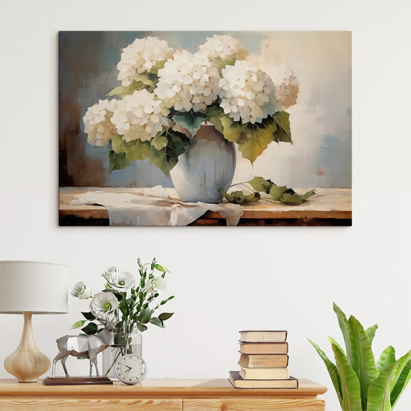 Gemälde mit weißen Blumen in einer Vase Gemälde mit weißen Blumen in einer Vase
