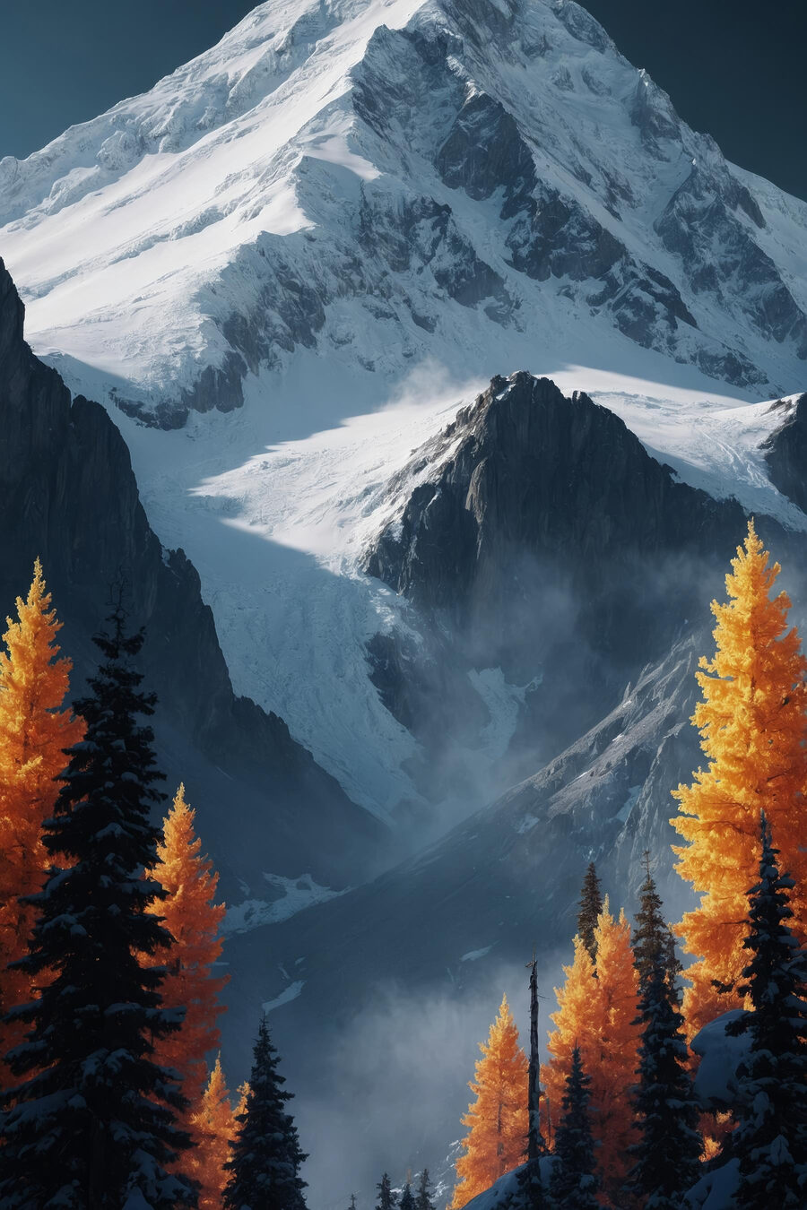 Verschneiter Berg mit Bäumen und Schnee