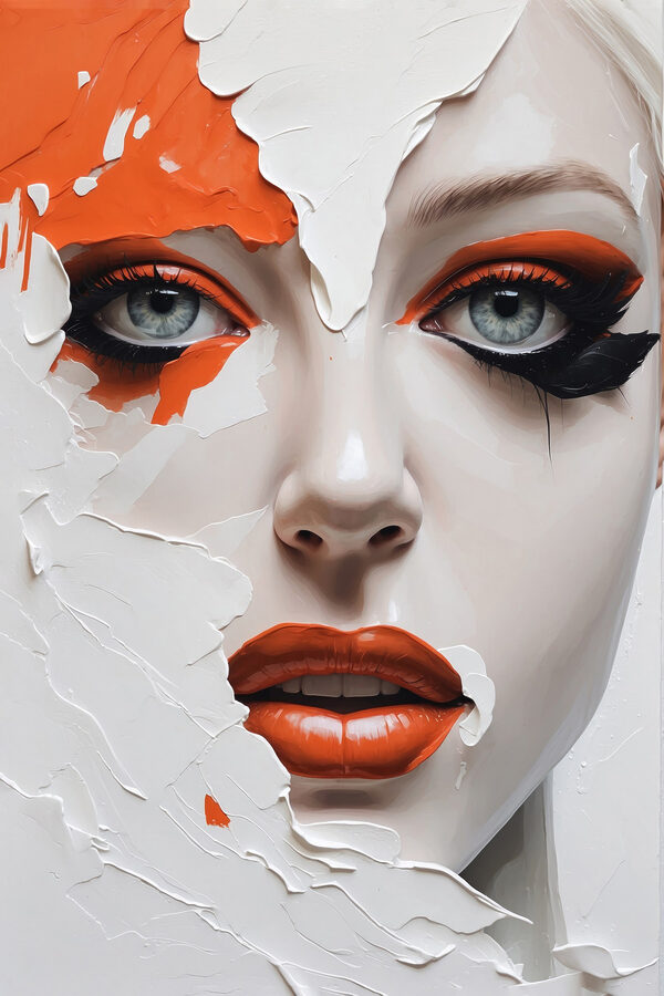 Frau mit orange-schwarzem Make-up Frau mit orange-schwarzem Make-up