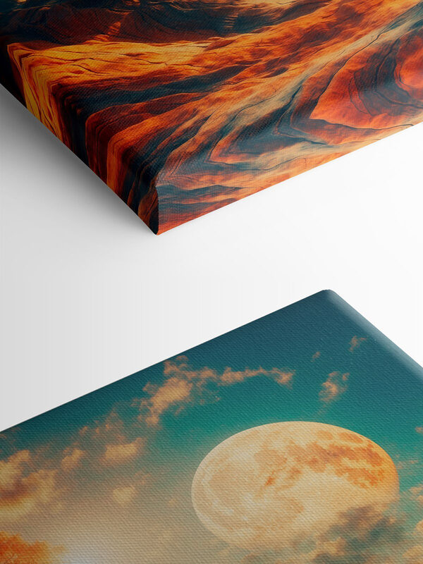 Landscape with trees and mountains and a moon