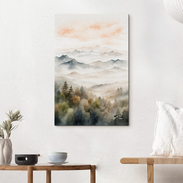 Aquarellmalerei von Bergen und Bäumen Aquarellmalerei von Bergen und Bäumen