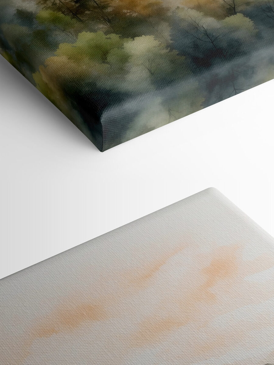 Aquarellmalerei von Bergen und Bäumen