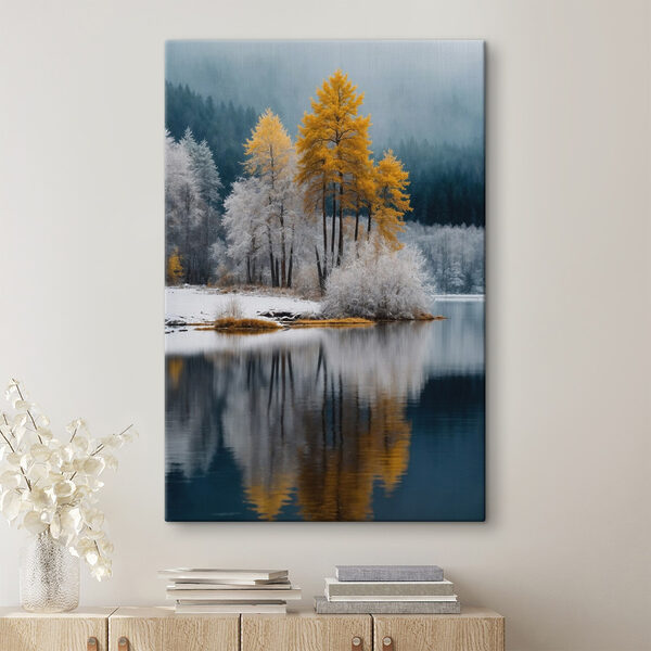 Lake with trees and snow Lake with trees and snow