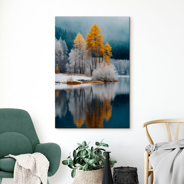 Lake with trees and snow Lake with trees and snow