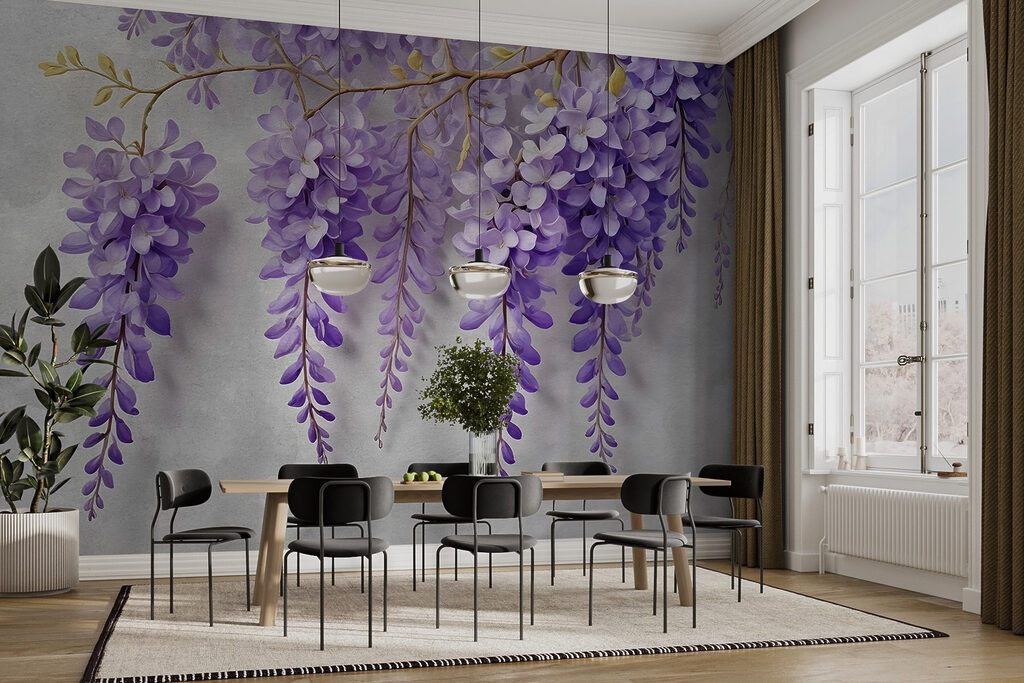 Branch with purple flowers