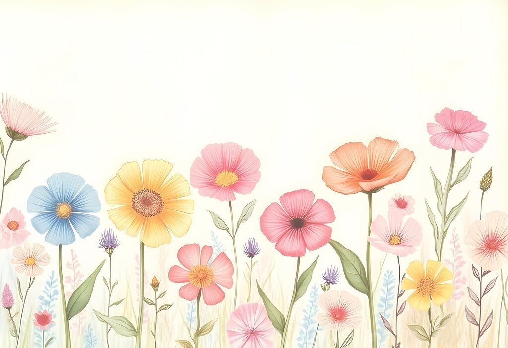 Reihe von bunten Blumen Reihe von bunten Blumen