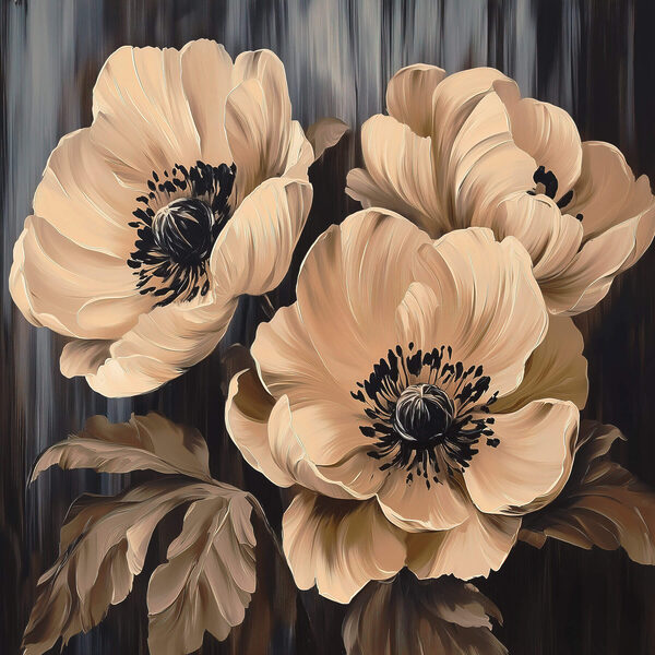 Gemälde von Blumen auf schwarzem Hintergrund Gemälde von Blumen auf schwarzem Hintergrund