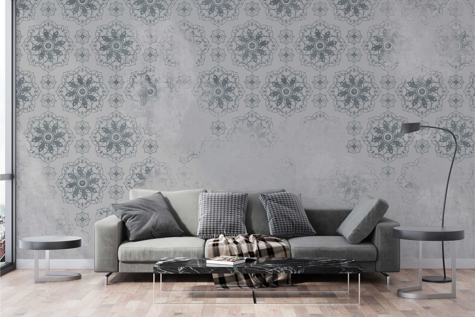 Grey and white wallpaper with a pattern Grey and white wallpaper with a pattern