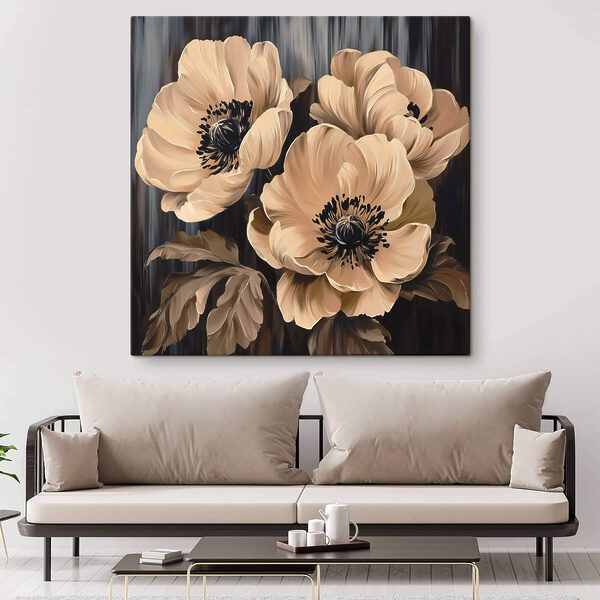 Gemälde von Blumen auf schwarzem Hintergrund Gemälde von Blumen auf schwarzem Hintergrund