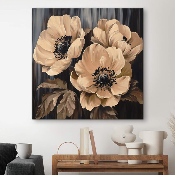 Gemälde von Blumen auf schwarzem Hintergrund Gemälde von Blumen auf schwarzem Hintergrund
