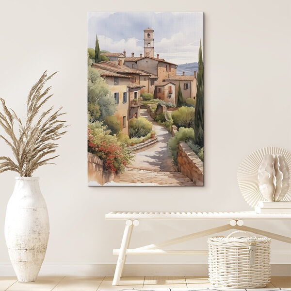 Aquarellmalerei eines Dorfes Aquarellmalerei eines Dorfes