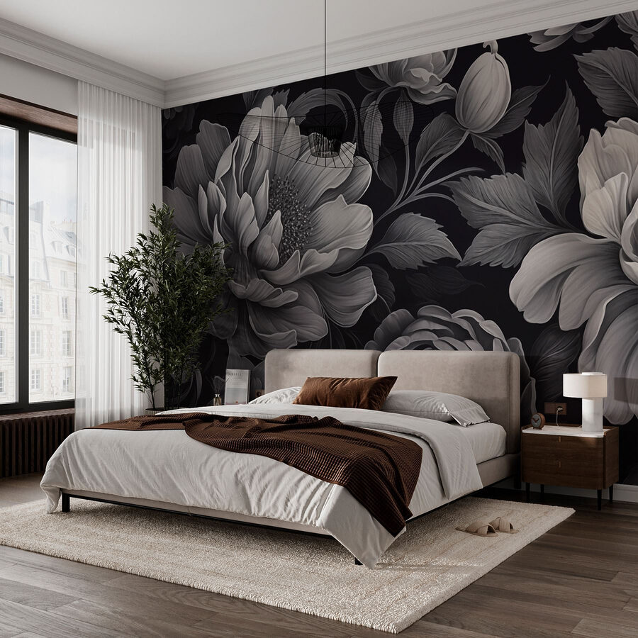 Schwarz-weißes florales Muster