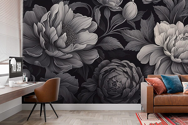Schwarz-weißes florales Muster Schwarz-weißes florales Muster