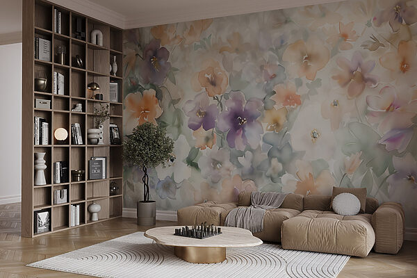 Malerei von Blumen auf einer weißen Fläche Malerei von Blumen auf einer weißen Fläche