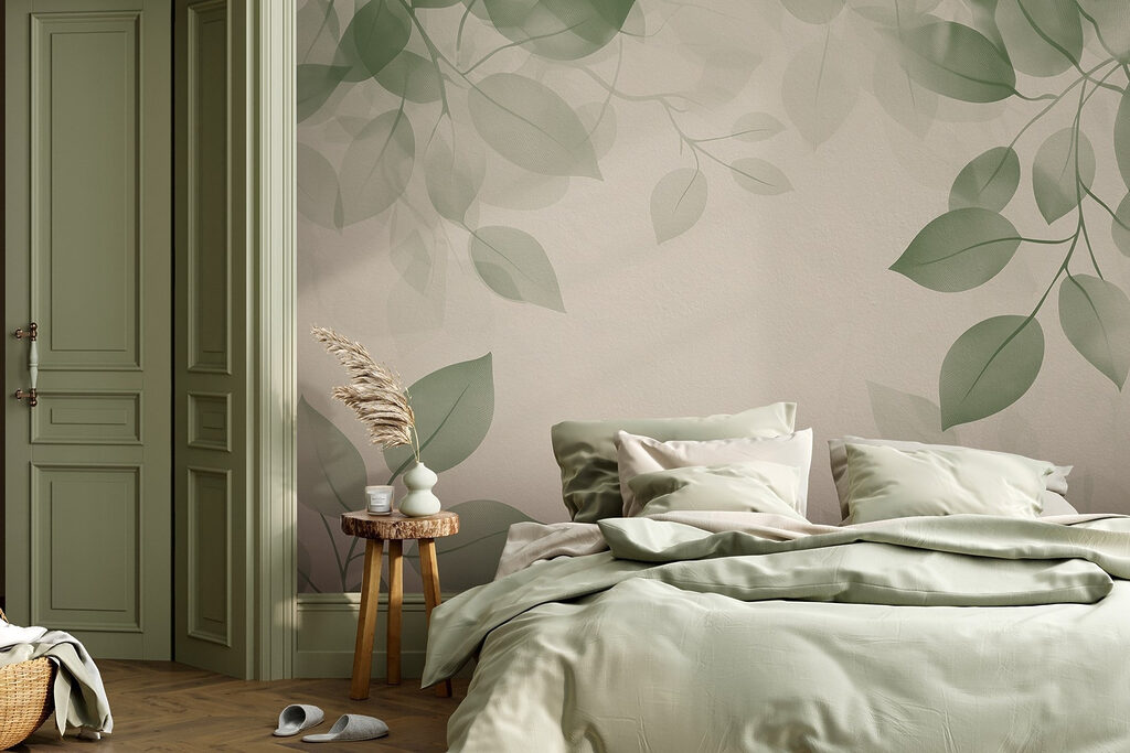 Green leaves on a white background