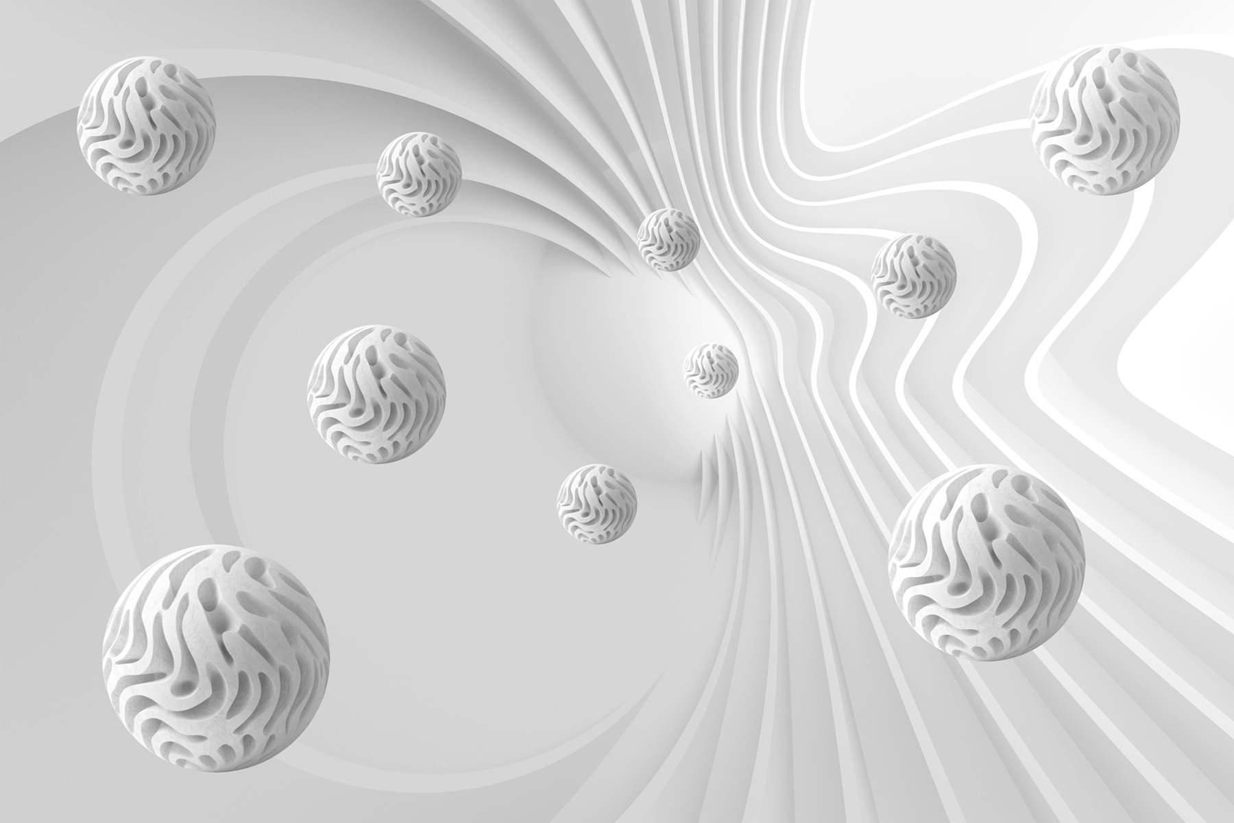 White swirly surface with white balls